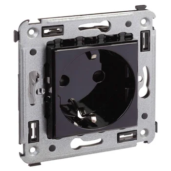 Розетка 1-м СП 2мод. Avanti "Черный квадрат" 16А IP20 2P+E защ. шторки черн. DKC 4402003 Розетка 1-м СП 2мод. Avanti "Черный квадрат" 16А IP20 2P+E защ. шторки черн. DKC 4402003